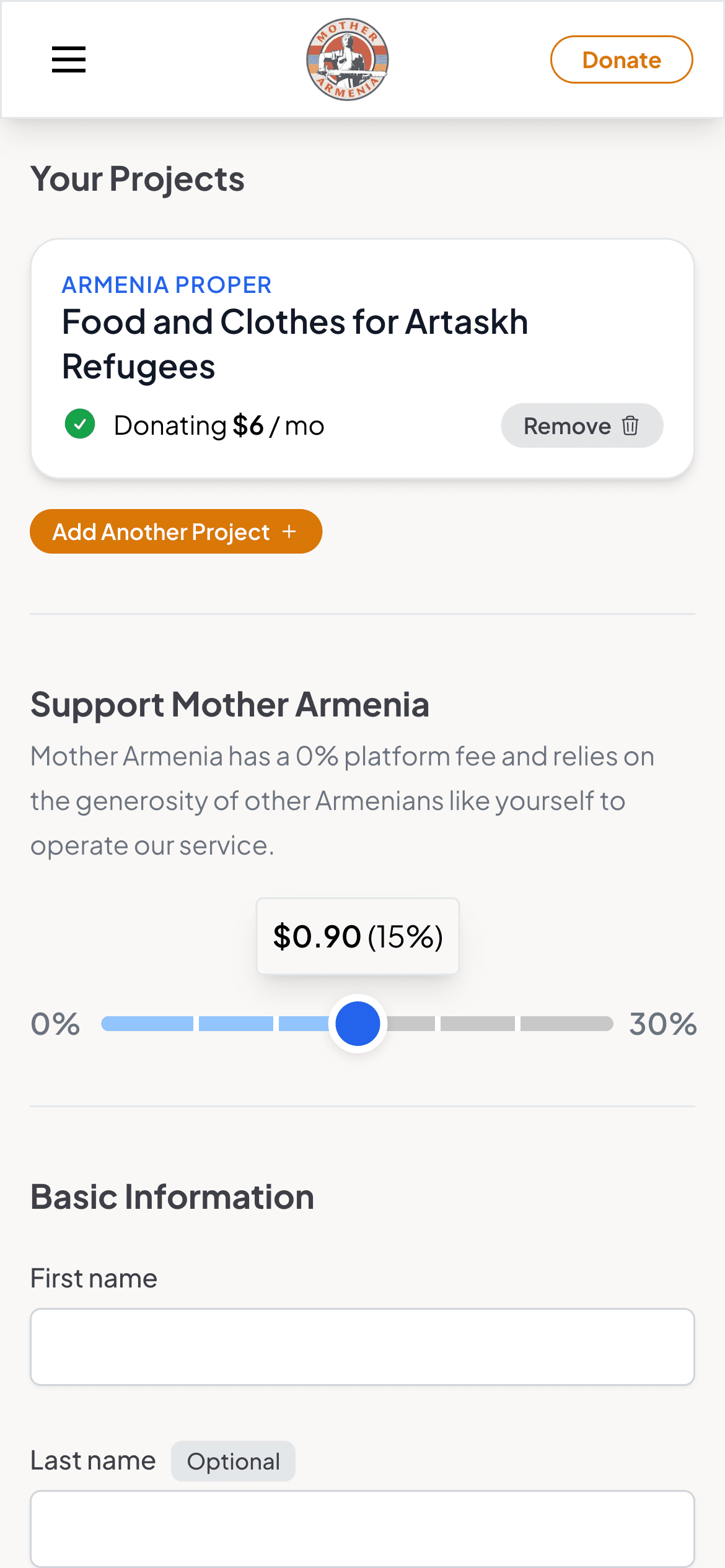 Mother Armenia checkout page screenshot